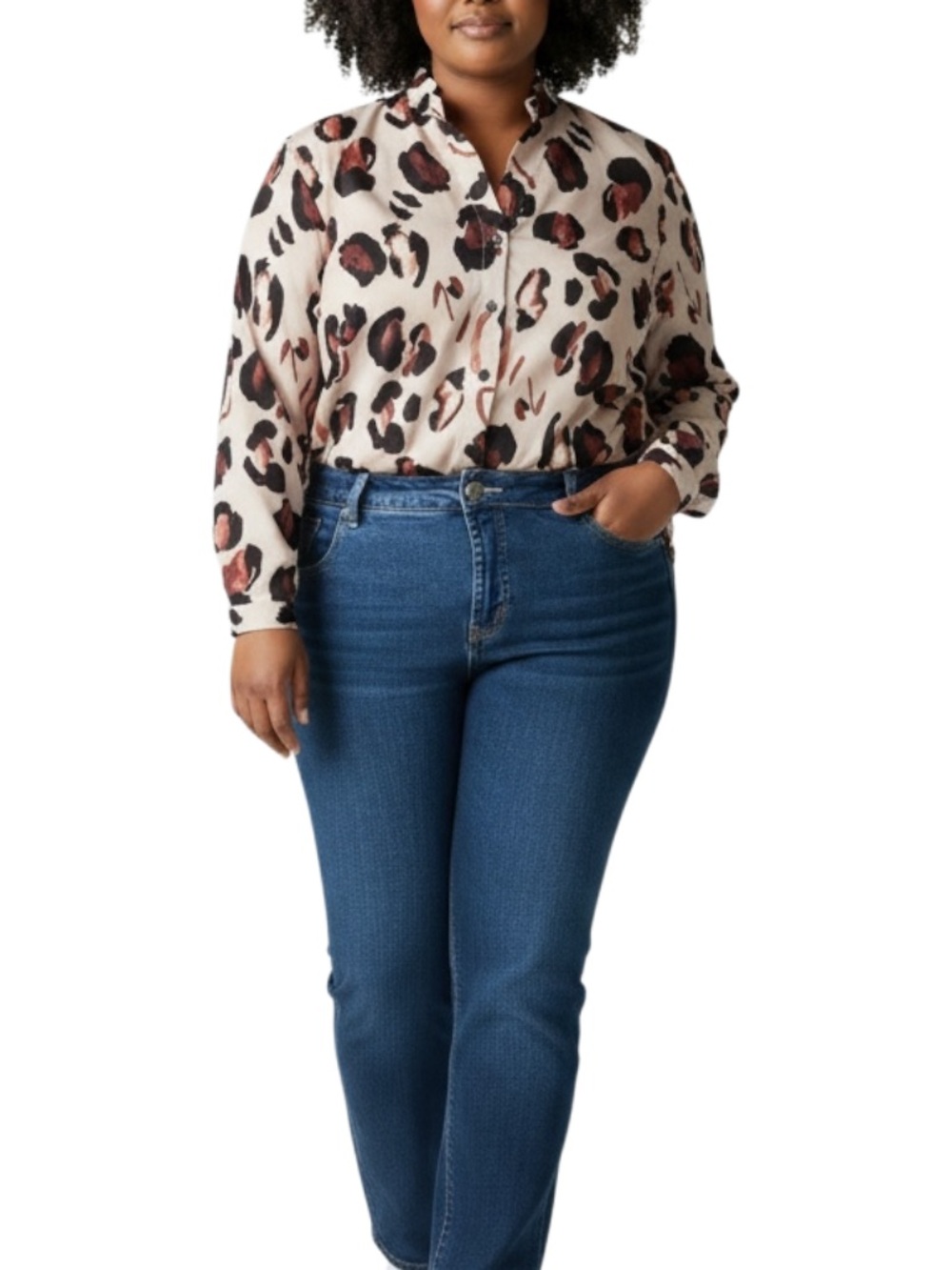 Eloquii Panthera Ruffle Animal Print Blouse Size 16